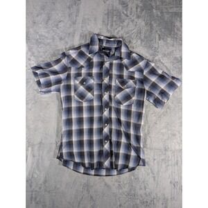 Wrangler Men's Blue Plaid Short Sleeve Western Pearl Snap Shirt Size Large